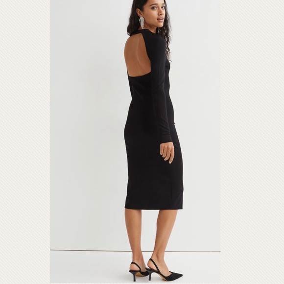 H&M black Open backed bodycon midi dress size S - Picture 1 of 15